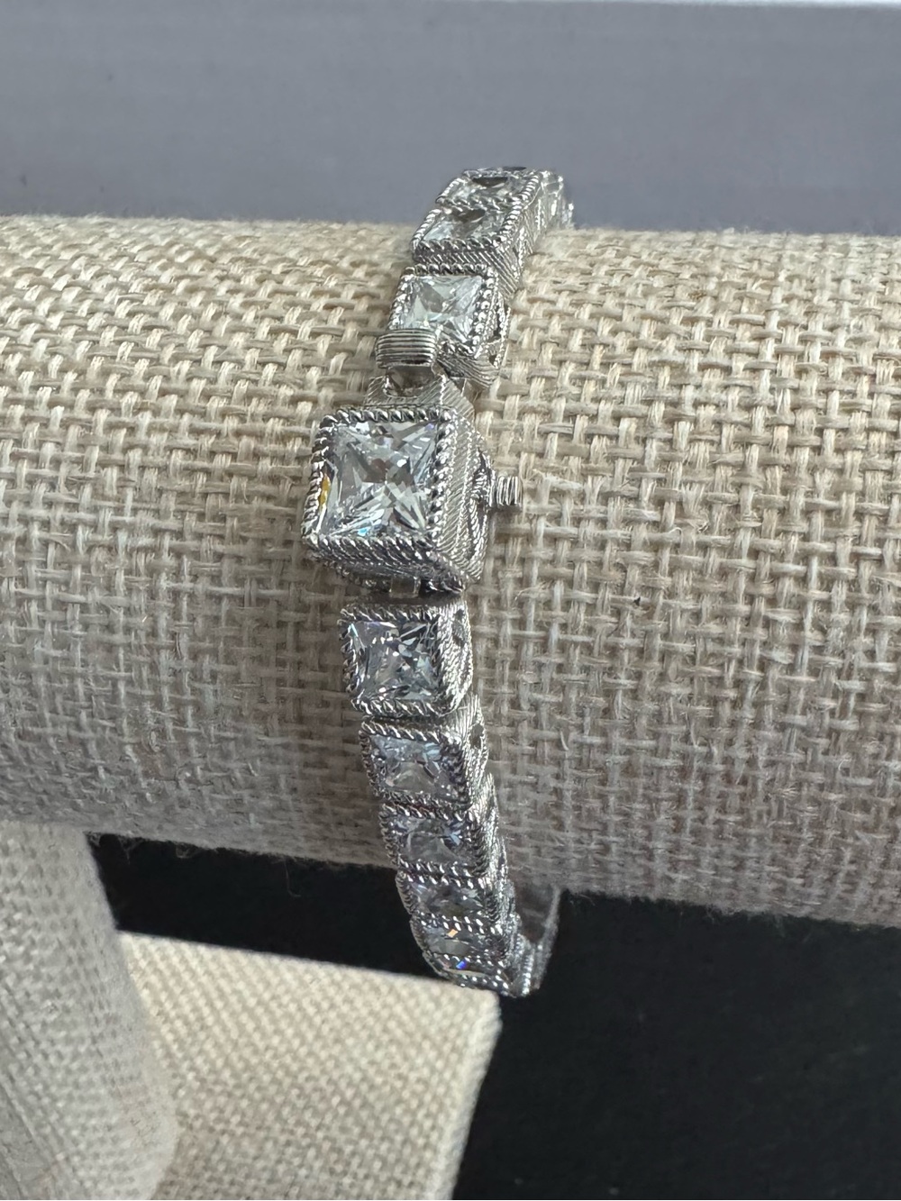 Judith Ripka 925 Silver Square Diamonique Stones Line Bracelet